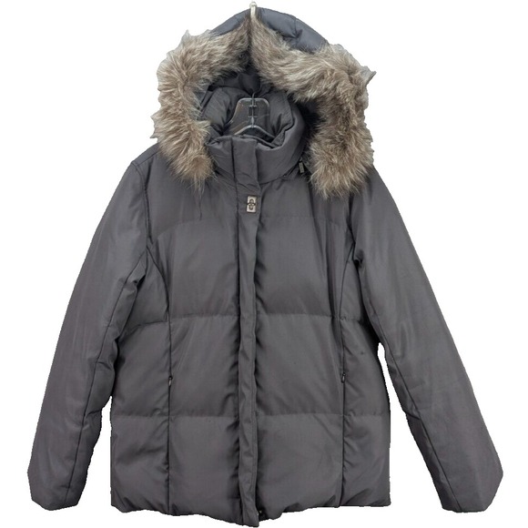 Calvin Klein Duck Down Puffer Jacket Faux Fur Removable Hood Feathers Women's XS - Picture 1 of 16